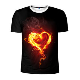 Мужская футболка 3D спортивная с принтом Огненное сердце в Петрозаводске, 100% полиэстер с улучшенными характеристиками | приталенный силуэт, круглая горловина, широкие плечи, сужается к линии бедра | 14 февраля | heart | в подарок | горящее | день святого валентина | для влюбленных | для подарка | огненный | огонь | сердце