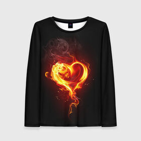 Женский лонгслив 3D с принтом Огненное сердце в Петрозаводске, 100% полиэстер | длинные рукава, круглый вырез горловины, полуприлегающий силуэт | 14 февраля | heart | в подарок | горящее | день святого валентина | для влюбленных | для подарка | огненный | огонь | сердце