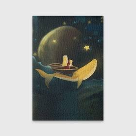 Обложка для паспорта матовая кожа с принтом Девушка и кит в облаках в Петрозаводске, натуральная матовая кожа | размер 19,3 х 13,7 см; прозрачные пластиковые крепления | вечер | волшебство | девочка | звезды | иллюстрация | кит | космос | магия | небо | ночь | облака | планета