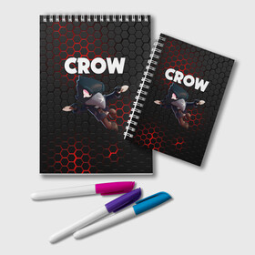 Блокнот с принтом BRAWL STARS CROW в Петрозаводске, 100% бумага | 48 листов, плотность листов — 60 г/м2, плотность картонной обложки — 250 г/м2. Листы скреплены удобной пружинной спиралью. Цвет линий — светло-серый
 | brawl stars | bull | colt | crow | leon | stars | берли | бо | брок | ворон | джесси | динамайк | дэррил | кольт | леон | мортис | нита | пайпер | пенни | поко | пэм | рикошет | спайк | фрэнк | шелли | эль примо