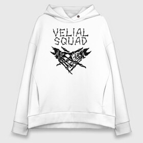 Женское худи Oversize хлопок с принтом VELIAL SQUAD в Петрозаводске, френч-терри — 70% хлопок, 30% полиэстер. Мягкий теплый начес внутри —100% хлопок | боковые карманы, эластичные манжеты и нижняя кромка, капюшон на магнитной кнопке | velial squad | велиал сквад