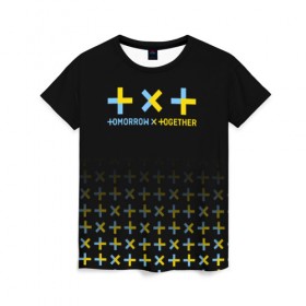 Женская футболка 3D с принтом TXT в Петрозаводске, 100% полиэфир ( синтетическое хлопкоподобное полотно) | прямой крой, круглый вырез горловины, длина до линии бедер | beomgyu | huening kai | k pop | soobin | taehyun | tomorrow x together | txt | yeonjun | к поп