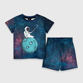 Детский костюм с шортами 3D с принтом Сэлфи Космонавта в Петрозаводске,  |  | galaxy | moon | вселенная | галактика | звезды | космонавт | космос | луна | месяц | сэлфи | сэлфипалка