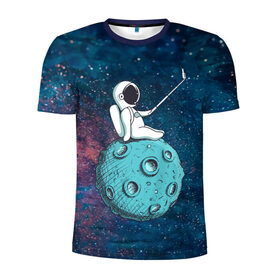 Мужская футболка 3D спортивная с принтом Сэлфи Космонавта в Петрозаводске, 100% полиэстер с улучшенными характеристиками | приталенный силуэт, круглая горловина, широкие плечи, сужается к линии бедра | galaxy | moon | вселенная | галактика | звезды | космонавт | космос | луна | месяц | сэлфи | сэлфипалка