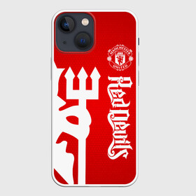 Чехол для iPhone 13 mini с принтом Манчестер Юнайтед в Петрозаводске,  |  | manchester | manchester united | mufc | red devils | красные дьяволы | манчестер | манчестер юнайтед | фанатская | футбольная | футбольный клуб | юнайтед
