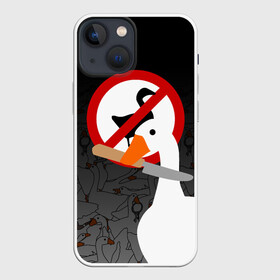 Чехол для iPhone 13 mini с принтом Untitled Goose Game в Петрозаводске,  |  | Тематика изображения на принте: goose | goose game | honk | untitled goose game | гусь | гусь игра | злой гусь | игра про гуся | кря | отвратительный гусь