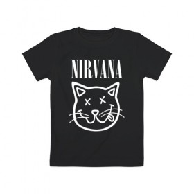 Детская футболка хлопок с принтом NIRVANA в Петрозаводске, 100% хлопок | круглый вырез горловины, полуприлегающий силуэт, длина до линии бедер | Тематика изображения на принте: cat | kitty | nirvana | smile | кот | курт кобейн | нирвана | смайл
