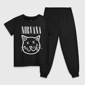 Детская пижама хлопок с принтом NIRVANA в Петрозаводске, 100% хлопок |  брюки и футболка прямого кроя, без карманов, на брюках мягкая резинка на поясе и по низу штанин
 | Тематика изображения на принте: cat | kitty | nirvana | smile | кот | курт кобейн | нирвана | смайл