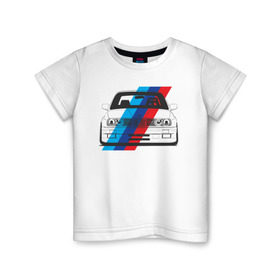 Детская футболка хлопок с принтом BMW M3 (E30) (M флаг) в Петрозаводске, 100% хлопок | круглый вырез горловины, полуприлегающий силуэт, длина до линии бедер | Тематика изображения на принте: bmw | bmw m3 | bmw m3 e30 | e30 | m3 | бмв | бмв м3 | м3