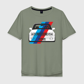 Мужская футболка хлопок Oversize с принтом BMW M3 (E30) (M флаг) в Петрозаводске, 100% хлопок | свободный крой, круглый ворот, “спинка” длиннее передней части | bmw | bmw m3 | bmw m3 e30 | e30 | m3 | бмв | бмв м3 | м3