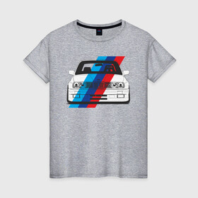 Женская футболка хлопок с принтом BMW M3 (E30) (M флаг) в Петрозаводске, 100% хлопок | прямой крой, круглый вырез горловины, длина до линии бедер, слегка спущенное плечо | bmw | bmw m3 | bmw m3 e30 | e30 | m3 | бмв | бмв м3 | м3