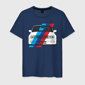 Мужская футболка хлопок с принтом BMW M3 (E30) (M флаг) в Петрозаводске, 100% хлопок | прямой крой, круглый вырез горловины, длина до линии бедер, слегка спущенное плечо. | Тематика изображения на принте: bmw | bmw m3 | bmw m3 e30 | e30 | m3 | бмв | бмв м3 | м3