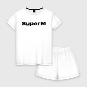 Женская пижама с шортиками хлопок с принтом SuperM (состав) в Петрозаводске, 100% хлопок | футболка прямого кроя, шорты свободные с широкой мягкой резинкой | baekhyun | exo | kai | lucas | mark | nct | shinee | sm | super m | superm | taemin | taeyong | ten | wayv | бэкхён | кай | лукас | марк | супер м | суперм | тэён | тэмин | тэн