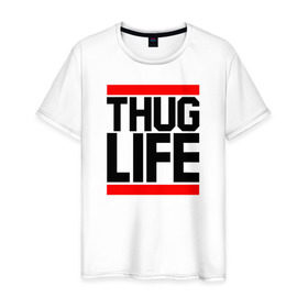 Мужская футболка хлопок с принтом THUG LIFE в Петрозаводске, 100% хлопок | прямой крой, круглый вырез горловины, длина до линии бедер, слегка спущенное плечо. | 2pac | thug life | tupac | tupac shakur | жизнь головореза | тупак | тупак шакур