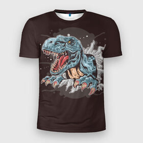 Мужская футболка 3D спортивная с принтом T-Rex в Петрозаводске, 100% полиэстер с улучшенными характеристиками | приталенный силуэт, круглая горловина, широкие плечи, сужается к линии бедра | art | dino | dinos | dinosaur | raptor | style | trex | velociraptor | арт | динозавр | мир юрского периода | ти рекс | ящер