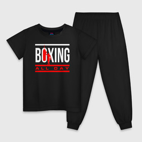 Детская пижама хлопок с принтом Boxing All day в Петрозаводске, 100% хлопок |  брюки и футболка прямого кроя, без карманов, на брюках мягкая резинка на поясе и по низу штанин
 | Тематика изображения на принте: boxer | boxing | fight | mma | бокс | боксер | кикбоксинг | тайский бокс
