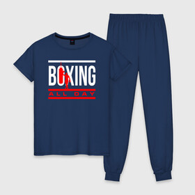 Женская пижама хлопок с принтом Boxing All day в Петрозаводске, 100% хлопок | брюки и футболка прямого кроя, без карманов, на брюках мягкая резинка на поясе и по низу штанин | boxer | boxing | fight | mma | бокс | боксер | кикбоксинг | тайский бокс