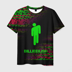 Мужская футболка 3D с принтом Billie Eilish. в Петрозаводске, 100% полиэфир | прямой крой, круглый вырез горловины, длина до линии бедер | Тематика изображения на принте: bili | billie eilish | pattern | били | билли айлиш | музыка | паттерн
