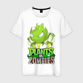 Мужская футболка хлопок с принтом Plants vs. Zombies в Петрозаводске, 100% хлопок | прямой крой, круглый вырез горловины, длина до линии бедер, слегка спущенное плечо. | battle | game | plants vs zombies | plants vs zombies battle for neighborville | zombie | битва | битва за нейборвиль | зомби | игра | линии | надпись | растения | растения против зомби