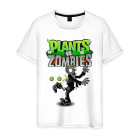 Мужская футболка хлопок с принтом Plants vs. Zombies в Петрозаводске, 100% хлопок | прямой крой, круглый вырез горловины, длина до линии бедер, слегка спущенное плечо. | battle | game | plants vs zombies | plants vs zombies battle for neighborville | zombie | битва | битва за нейборвиль | зомби | игра | линии | надпись | растения | растения против зомби