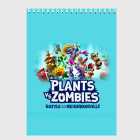 Скетчбук с принтом Plants vs Zombies в Петрозаводске, 100% бумага
 | 48 листов, плотность листов — 100 г/м2, плотность картонной обложки — 250 г/м2. Листы скреплены сверху удобной пружинной спиралью | battle | game | plants vs zombies | plants vs zombies battle for neighborville | zombie | битва | битва за нейборвиль | зомби | игра | надпись | растения | растения против зомби