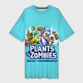 Платье-футболка 3D с принтом Plants vs. Zombies в Петрозаводске,  |  | battle | game | plants vs zombies | plants vs zombies battle for neighborville | zombie | битва | битва за нейборвиль | зомби | игра | надпись | растения | растения против зомби