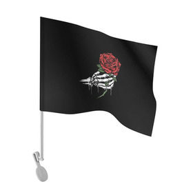 Флаг для автомобиля с принтом Рука скелета с розой в Петрозаводске, 100% полиэстер | Размер: 30*21 см | core | hand | hardcore | skeleton | tatoo | роза | романтика | рука | скелет | тату | цветок | черный фон