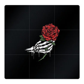 Магнитный плакат 3Х3 с принтом Рука скелета с розой в Петрозаводске, Полимерный материал с магнитным слоем | 9 деталей размером 9*9 см | core | hand | hardcore | skeleton | tatoo | роза | романтика | рука | скелет | тату | цветок | черный фон