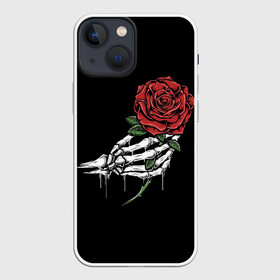 Чехол для iPhone 13 mini с принтом Рука скелета с розой в Петрозаводске,  |  | core | hand | hardcore | skeleton | tatoo | роза | романтика | рука | скелет | тату | цветок | черный фон