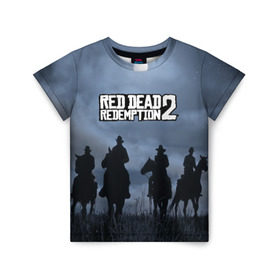 Детская футболка 3D с принтом RED DEAD REDEMPTION в Петрозаводске, 100% гипоаллергенный полиэфир | прямой крой, круглый вырез горловины, длина до линии бедер, чуть спущенное плечо, ткань немного тянется | arthur morgan | cowboy | online | red dead online | red dead redemption 2 | rockstar games | wild west | артур морган | бандит | вестерн | винтовка | дикий запад | ковбой | рокстар