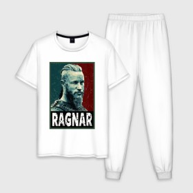 Мужская пижама хлопок с принтом Ragnar Hope в Петрозаводске, 100% хлопок | брюки и футболка прямого кроя, без карманов, на брюках мягкая резинка на поясе и по низу штанин
 | Тематика изображения на принте: floki | lagerta | ragnar | vikings | берсерк | бьерн | вальхалла | викин | викинги | война | драккар | ивар | лагерта | один | рагнар | русь | скандинав | скандинавия | топор | тор | флоки