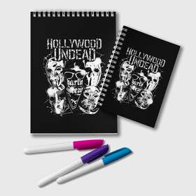 Блокнот с принтом Hollywood Undead в Петрозаводске, 100% бумага | 48 листов, плотность листов — 60 г/м2, плотность картонной обложки — 250 г/м2. Листы скреплены удобной пружинной спиралью. Цвет линий — светло-серый
 | Тематика изображения на принте: charlie scene | danny | funny man | hollywood undead | hu | j dog | johnny 3 tears | голливудская нежить | голубь | голубь с гранатой | граната | ню метал | рэп метал | рэп рок