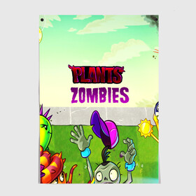 Постер с принтом PLANTS VS ZOMBIES в Петрозаводске, 100% бумага
 | бумага, плотность 150 мг. Матовая, но за счет высокого коэффициента гладкости имеет небольшой блеск и дает на свету блики, но в отличии от глянцевой бумаги не покрыта лаком | garden warfare | pl | plants | plants vs. zombies | plants vs. zombies: garden warfare | popcap | zombies | кактус | картошка | подсолнух | растения против зомби | сад