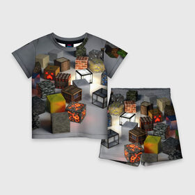 Детский костюм с шортами 3D с принтом MINECRAFT BLOX в Петрозаводске,  |  | craft | creeper | dungeon | dungeons | earth | game | logo | mine | minecraft | mobile | online | дунгеонс | земля | зомби | игра | крипер | лого | майкрафт | майнкрафт | мобайл | онлайн | подземелье | подземелья