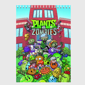 Скетчбук с принтом PLANTS VS ZOMBIES в Петрозаводске, 100% бумага
 | 48 листов, плотность листов — 100 г/м2, плотность картонной обложки — 250 г/м2. Листы скреплены сверху удобной пружинной спиралью | battle | plants | plants vs zombies | pvsz | vs | zombies | растения против зомби