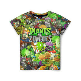 Детская футболка 3D с принтом PLANTS VS ZOMBIES в Петрозаводске, 100% гипоаллергенный полиэфир | прямой крой, круглый вырез горловины, длина до линии бедер, чуть спущенное плечо, ткань немного тянется | battle | plants | plants vs zombies | pvsz | vs | zombies | растения против зомби
