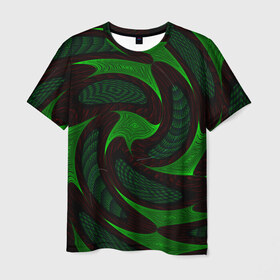 Мужская футболка 3D с принтом орнамент в Петрозаводске, 100% полиэфир | прямой крой, круглый вырез горловины, длина до линии бедер | зелёный | орнамент | спираль | черный