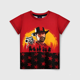 Детская футболка 3D с принтом Red Dead Redemption 2 в Петрозаводске, 100% гипоаллергенный полиэфир | прямой крой, круглый вырез горловины, длина до линии бедер, чуть спущенное плечо, ткань немного тянется | dead | rdr | rdr2 | red | redemption | артур | банда | бандиты | вестерн | дикий запад | ковбои | морган | сша