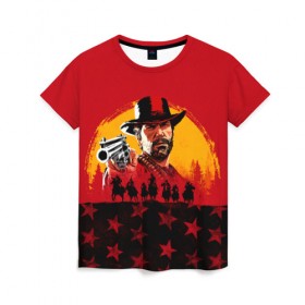 Женская футболка 3D с принтом Red Dead Redemption 2 в Петрозаводске, 100% полиэфир ( синтетическое хлопкоподобное полотно) | прямой крой, круглый вырез горловины, длина до линии бедер | dead | rdr | rdr2 | red | redemption | артур | банда | бандиты | вестерн | дикий запад | ковбои | морган | сша