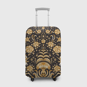 Чехол для чемодана 3D с принтом Gold & Black в Петрозаводске, 86% полиэфир, 14% спандекс | двустороннее нанесение принта, прорези для ручек и колес | texture | абстракция | золото | золотые узоры | розы | текстура | узоры | цветы