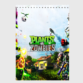 Скетчбук с принтом PLANTS VS ZOMBIES в Петрозаводске, 100% бумага
 | 48 листов, плотность листов — 100 г/м2, плотность картонной обложки — 250 г/м2. Листы скреплены сверху удобной пружинной спиралью | garden warfare | plants | plants vs. zombies | plants vs. zombies: garden warfare | popcap | zombies | кактус | картошка | подсолнух | растения против зомби | сад