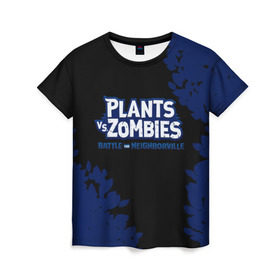 Женская футболка 3D с принтом Plants vs. Zombies в Петрозаводске, 100% полиэфир ( синтетическое хлопкоподобное полотно) | прямой крой, круглый вырез горловины, длина до линии бедер | battle | game | plants vs zombies | plants vs zombies battle for neighborville | zombie | битва | битва за нейборвиль | зомби | игра | надпись | растения | растения против зомби