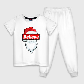 Детская пижама хлопок с принтом Санта в Петрозаводске, 100% хлопок |  брюки и футболка прямого кроя, без карманов, на брюках мягкая резинка на поясе и по низу штанин
 | Тематика изображения на принте: 20 | 2020 | believe | christmas | claus | hipster | merry | new | santa | supreme | year | год | дед | клаус | мороз | новый | новый год | праздник | рождество | санта | супреме | суприм | суприме | хипстер