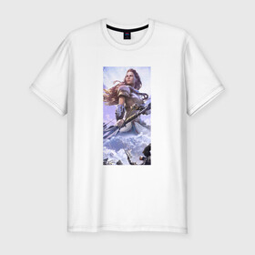 Мужская футболка хлопок Slim с принтом Horizon Zero Dawn в Петрозаводске, 92% хлопок, 8% лайкра | приталенный силуэт, круглый вырез ворота, длина до линии бедра, короткий рукав | horizon zero dawn | лук | персонаж | элой