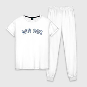Женская пижама хлопок с принтом Red sox в Петрозаводске, 100% хлопок | брюки и футболка прямого кроя, без карманов, на брюках мягкая резинка на поясе и по низу штанин | red sox | rsac | бейсбол | бостон | красные носки | массачусетс | профессиональная бейсбольная | спорт | улетай | утекай