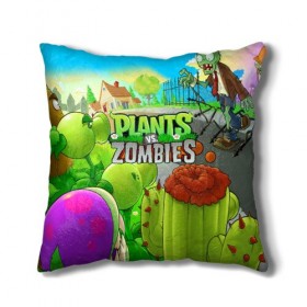 Подушка 3D с принтом PLANTS VS ZOMBIES в Петрозаводске, наволочка – 100% полиэстер, наполнитель – холлофайбер (легкий наполнитель, не вызывает аллергию). | состоит из подушки и наволочки. Наволочка на молнии, легко снимается для стирки | battle | plants | plants vs zombies | pvsz | vs | zombies | растения против зомби