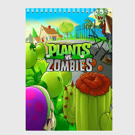 Скетчбук с принтом PLANTS VS ZOMBIES в Петрозаводске, 100% бумага
 | 48 листов, плотность листов — 100 г/м2, плотность картонной обложки — 250 г/м2. Листы скреплены сверху удобной пружинной спиралью | battle | plants | plants vs zombies | pvsz | vs | zombies | растения против зомби