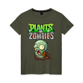 Женская футболка хлопок с принтом Зомби в Петрозаводске, 100% хлопок | прямой крой, круглый вырез горловины, длина до линии бедер, слегка спущенное плечо | battle | neighborville | plant | plants | zombi | zombie | zombies | зомби | лого | логотип | надпись | против | растения