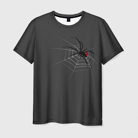 Мужская футболка 3D с принтом Паук в Петрозаводске, 100% полиэфир | прямой крой, круглый вырез горловины, длина до линии бедер | animal | animals | poison | spider | venom | вдова | животные | каракурт | паук | паутина | паучок | черная | черная вдова | яд