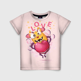 Детская футболка 3D с принтом LOVE в Петрозаводске, 100% гипоаллергенный полиэфир | прямой крой, круглый вырез горловины, длина до линии бедер, чуть спущенное плечо, ткань немного тянется | Тематика изображения на принте: bee | bright | cool | funny | heart | веселый | забавный | прикольный | пчелка | сердце | яркий
